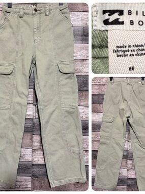 Billabong Wall To Wall Cargo Jeans Women’s 26 Green Denim (Inseam 28)